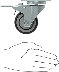 Image of Product. Side1 orientation. Contains SizingReference. Cardinal Caster, Swivel with Total Lock and 3" Diameter Rubber Wheel.