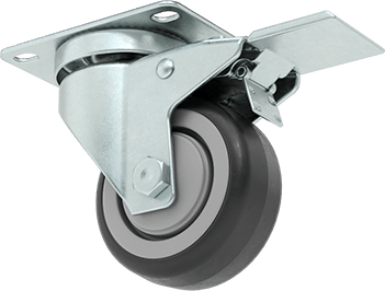 Image of Product. Back orientation. Cardinal Caster, Swivel with Total Lock and 3" Diameter Rubber Wheel.