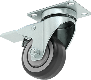 Image of Product. Front orientation. Cardinal Caster, Swivel with Total Lock and 3" Diameter Rubber Wheel.