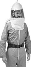 Image of ProductInUse. Front orientation. Respirators. Powered Air-Purifying Hood Respirators.
