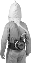 Image of ProductInUse. Back orientation. Respirators. Powered Air-Purifying Hood Respirators.