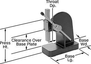 Image of Product. Front orientation. Contains Annotated. Presses. Bench-Mount Lever Presses with Fixed Base Plate.