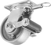 Image of Product. Front orientation. Casters. Extra-High-Capacity Viking Casters with Metal Wheels, Swivel with Brake and Swivel Lock.