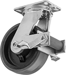 Image of Product. Swivel with Brake. Front orientation. Green Wheel. Extra-High-Capacity Viking Casters with Polyurethane Wheels, Swivel with Brake, 1 Wheel.