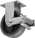 Image of Product. Rigid with Brake. Front orientation. Green Wheel. Extra-High-Capacity Viking Casters with Polyurethane Wheels, Rigid with Brake, 1 Wheel.
