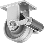 Image of Product. Front orientation. Casters. Extra-High-Capacity Viking Casters with Metal Wheels, Rigid with Brake.