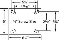 Image of Specification. Rigid Mounting Plate. Front orientation. Contains Annotated. Rigid. Extra-High-Capacity Viking Casters with Metal Wheels.