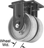 Image of Product. Dual-Wheel Rigid. Front orientation. Contains Annotated. Casters. Extra-High-Capacity Compact Alliance Casters with Metal Wheels, 2 Wheels, Rigid.