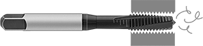 Image of ProductInUse. Front orientation. Contains Annotated. Taps. Chip-Clearing Taps for Titanium, Spiral Flute for Through Holes.