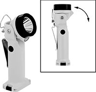 Image of ProductInUse. Style A. Front orientation. Contains Annotated, Inset. Style A. Hazardous Location Pivoting-Head Flashlights.