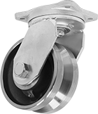 Image of Product. Swivel. Front orientation. Swivel. Extra-High-Capacity V-Groove Track Casters with Metal Wheels.