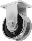Image of Product. Rigid. Front orientation. Rigid. Extra-High-Capacity V-Groove Track Casters with Metal Wheels.