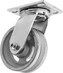 Image of Product. Front orientation. Casters. High-Capacity V-Groove Wheel Track Casters with Metal Wheels, Swivel Casters.