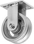 Image of Product. Front orientation. Casters. High-Capacity V-Groove Wheel Track Casters with Metal Wheels, Rigid Casters.