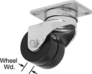 Image of Product. Dual-Wheel Swivel. Front orientation. Contains Annotated. 2 Wheels. Cart-King Casters with Polyurethane Wheels, Swivel.