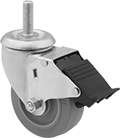 Image of Product. Swivel with Total Lock. Front orientation. 1 Wheel. Threaded-Stem Casters with Rubber Wheels, Swivel with Total Lock.