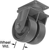 Image of Product. Dual-Wheel Swivel. Front orientation. Contains Annotated. 2 Wheels. Extra-High-Capacity Hercules Casters with Polyurethane Wheels, Swivel.