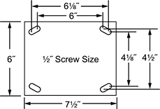 Image of Specification. Front orientation. Contains Annotated. Mounting Plate Style 3 . Extra-High-Capacity Hercules Casters with Polyurethane Wheels.