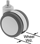 Image of Product. Front orientation. Contains Annotated. Casters. Light Duty Furniture Threaded-Stem Casters with Rubber Wheels, Swivel.