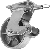 Image of Product. Front orientation. Casters. Extra-High-Capacity Stronghart Casters with Metal Wheels, Swivel with Brake and Swivel Lock.