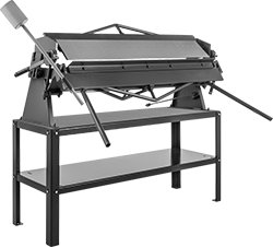 Image of System. Shown with Floor Stand. Front orientation. Sheet Metal Benders. Bench-Top Adjustable-Width Sheet Metal Benders.