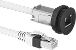 Image of Product. Front orientation. Ethernet Cords. Shielded Panel-Mount Ethernet Cords, Screw-In Ethernet Cords.