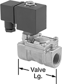 Image of Product. Front orientation. Contains Annotated. Solenoid On/Off Valves. Solenoid On/Off Valves for Drinking Water, Brass Body with DIN A Connection.