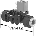 Image of Product. Front orientation. Contains Annotated. Solenoid On/Off Valves. Solenoid On/Off Valves for Drinking Water, Black PPE Body with DIN BI Connection.