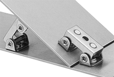 Image of ProductInUse. Two Individual Clamps Shown. Front orientation. Magnetic Clamps. Miniature Adjustable-Angle Magnetic Clamps.