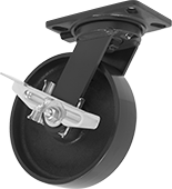 Image of Product. Swivel with Right Side Brake. Front orientation. Right-Side Brake. High-Capacity Kingston Casters with Metal Wheels, Swivel with Brake.