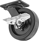 Image of Product. Swivel with Left Side Brake. Front orientation. Left-Side Brake. High-Capacity Kingston Casters with Phenolic Wheels, Swivel Casters, Wheel Brake.