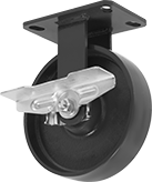 Image of Product. Rigid with Brake. Front orientation. Rigid Casters. High-Capacity Kingston Casters with Metal Wheels, Wheel Brake.