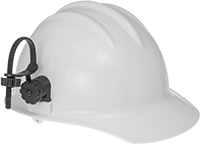 Image of ProductInUse. Slot Mount. Front orientation. Flashlight Mounts. Flashlight Mount Clips for Hard Hats.