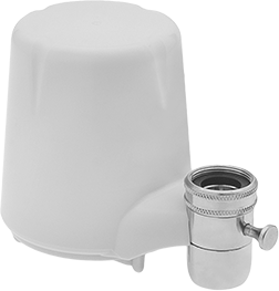 Image of Product. Front orientation. Faucet-Mount Plastic Filter Housing, for Drinking Water with Cartridge.