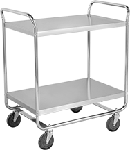 Image of Product. Style A with Two Shelves. Front orientation. 2 Shelves. Food and Beverage Stainless Steel Carts, Style A.