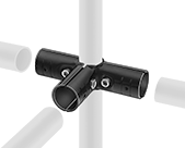 Image of ProductInUse. Front orientation. Exploded view. Clamp-On Framing and Fittings. Clamp-On Framing and Fittings , Connectors, Five-Way Cross.