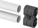 Image of ProductInUse. Front orientation. Exploded view. Contains MultipleImages. Clamp-On Framing and Fittings. Clamp-On Framing and Fittings , Connectors, Swivel Double Straight.