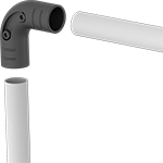 Image of ProductInUse. Front orientation. Exploded view. Contains MultipleImages. Clamp-On Framing and Fittings. Clamp-On Framing and Fittings , Connectors, 90° Elbow.