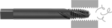 Image of ProductInUse. Front orientation. Contains Annotated. Taps. Chip-Clearing Taps for Nickel, Spiral Flute for Through Holes.
