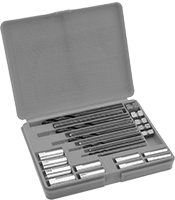 Image of Product. Front orientation. Screw, Pipe, and Stud Extractors. Straight-Flute Extractor, Drill Bit, and Drill Bushing Sets.