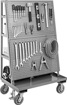Image of ProductInUse. Front orientation. Carts. Steel A-Frame Pegboard Carts.