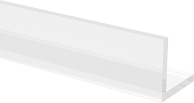 Image of Product. Front orientation. Clear Chemical-Resistant PVC 90 Degree Angle, 2" x 2" Outside Size, 5 Feet Long.