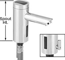Image of Product. Style F. Front orientation. Contains Annotated, Inset. Sink Faucets. Touch-Free Sink Faucets, Bottom Inlet, Sink Mount, Style F.