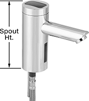 Image of Product. Style J. Front orientation. Contains Annotated. Sink Faucets. Touch-Free Sink Faucets, Bottom Inlet, Sink Mount, Style J.