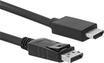 Image of Product. Front orientation. DisplayPort Cords. Standard DisplayPort Plug × Standard HDMI Plug.