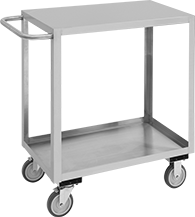 Image of Product. Style D with Two Shelves. Front orientation. Style D. Stainless Steel Carts, 1 Handle, 2 Shelves.