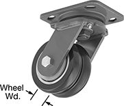 Image of Product. Swivel. Front orientation. Contains Annotated. Casters. Kingston Casters with Polyurethane Wheels, 2 Wheels, Swivel.