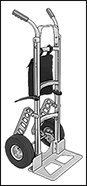 Image of System. Shown with Open Load Plate, Stair Glides, and Accessory Bag. Front orientation. Contains Border. Hand Trucks. Aluminum Hand Trucks.
