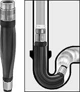 Image of ProductInUse. Front orientation. Contains Inset. Water Jet Drain Cleaners. GHT Threaded Connection, Flexible.
