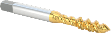 Image of Product. Front orientation. TiN-Coated High-Speed Steel Chip-Clearing Tap, for Blind Holes, Plug Chamfer, 1/4"-20 Thread Size.